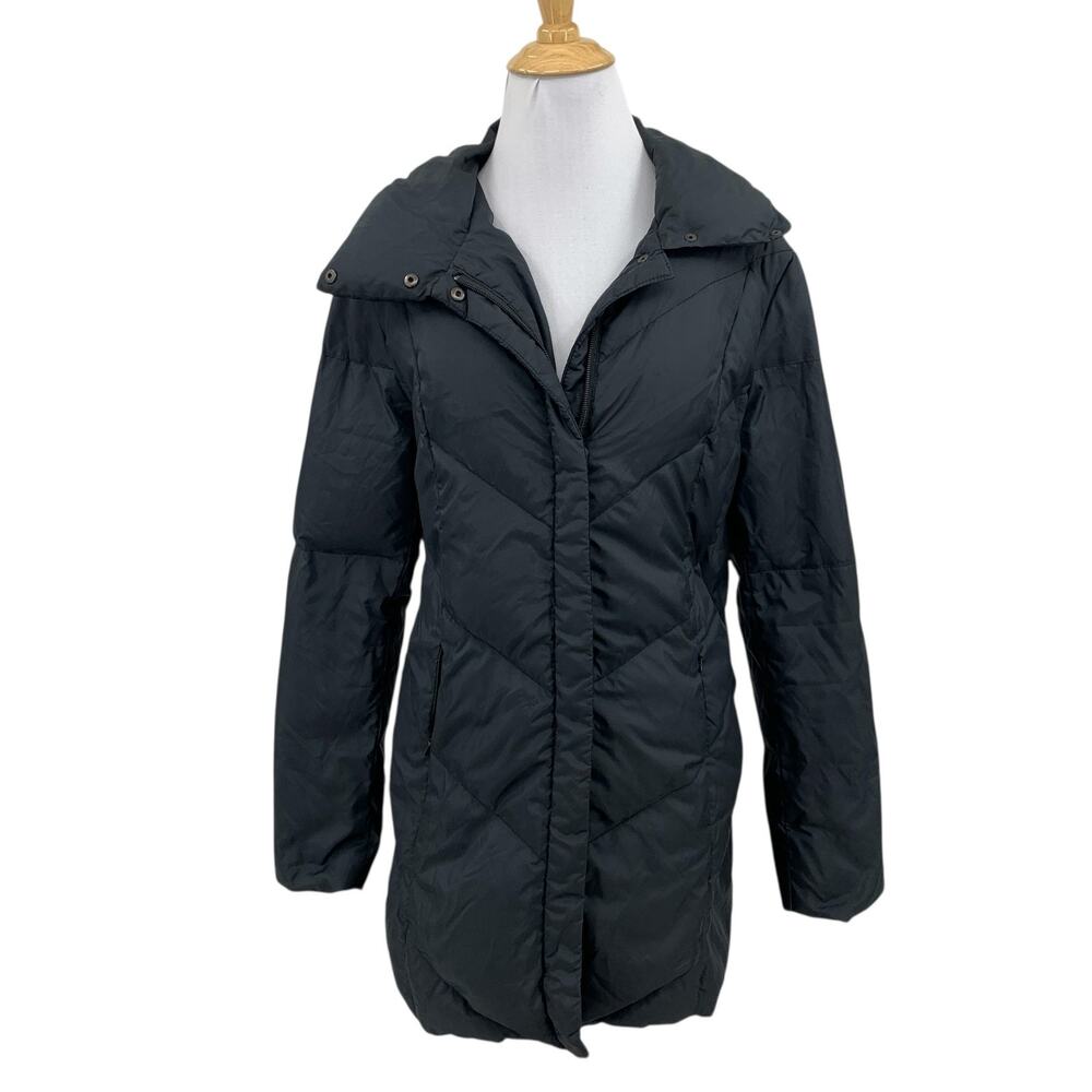 Cole Haan Jacket Womens M Medium Black Down Feather Puffer Full Zip Snap Tunic